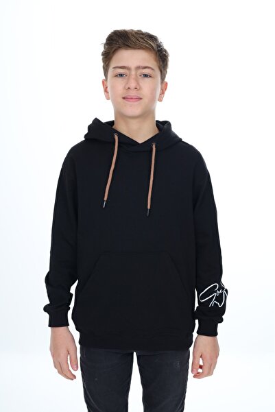 Toontoy Boy's Oversize Hooded Pocket Low Shoulder Printed Sweatshirt - 2 Yarns