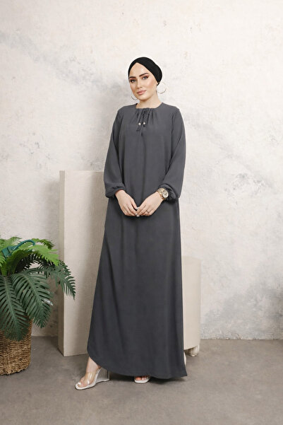 MODAEFA Plus Size Elastic Collar Casual Dress