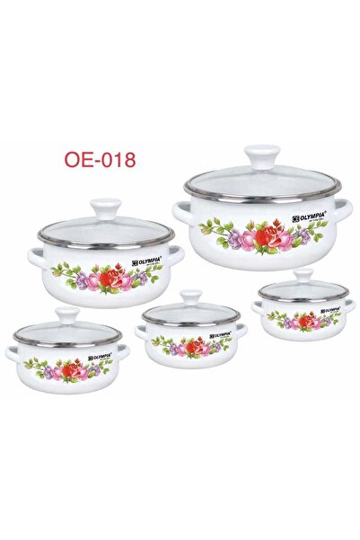 Olympia طقم أواني طهي من المينا مكون من 10 قطع، بتصميم زهور كلاسيكي مع أغطية ...