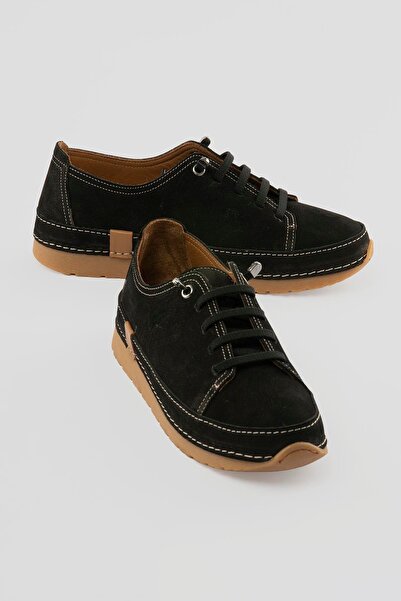 Mubiano Women's Nubuck Leather Lace-Up Comfort Shoes Velan Black