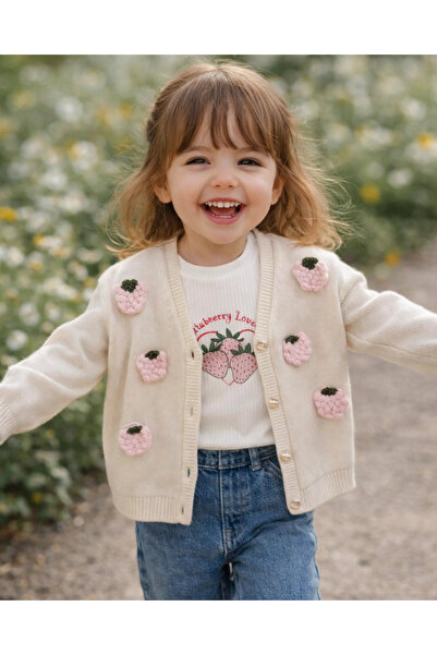 My Lusa baby wear Κοριτσίστικο Σετ 3 τεμαχίων με Κέντημα Φράουλα - Ζακέτα με ...