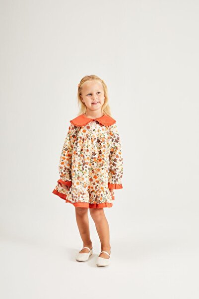 Polente فستان بناتي بياقة أطفال مزين بالزهور