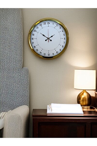 Cetiner Group Gold 40 cm Metal Special Design Wall Clock with 24 Hour Display