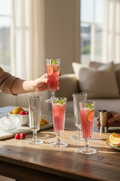 Bereketli Store Valeria 6'lı Kahve Yanı Flüt Su Bardağı/ 6'lı Kokteyl Bardağı