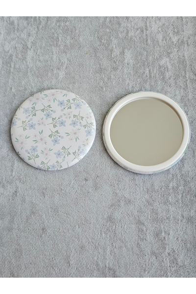 SiestaAccessories Mavi Beyaz Çiçekli Cep Aynası / Buton Rozet Ayna