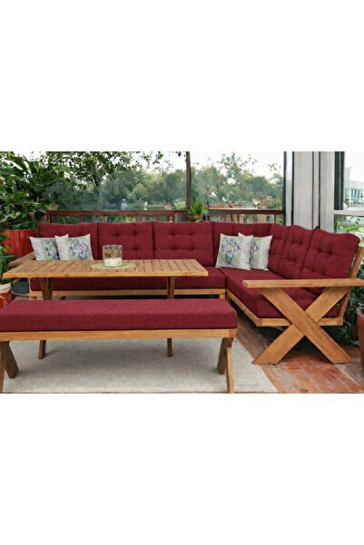 zerkaconcept Berlin Masif Ahşap Bahçe Balkon Köşe Koltuk Benchli Masa Takımı ...