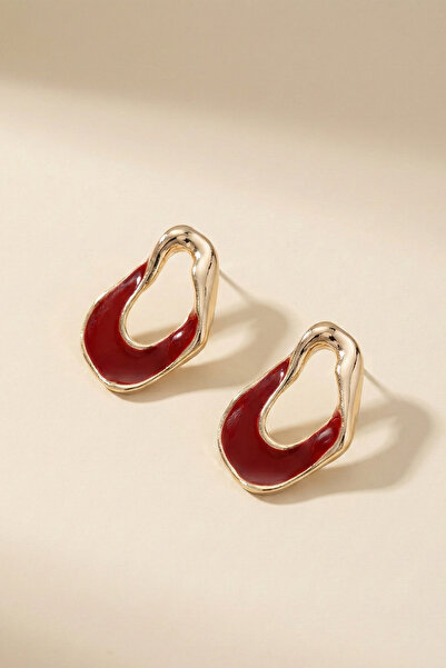 AURRARİ Gold Hole Burgundy Enamel Earrings