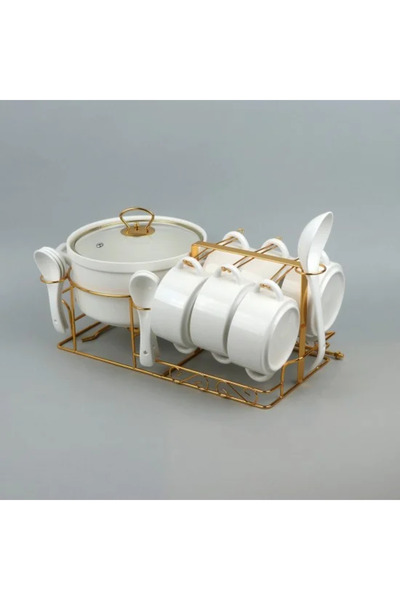 Generic Classic Porcelain Soup Set with Golden Holder - 15 Pieces