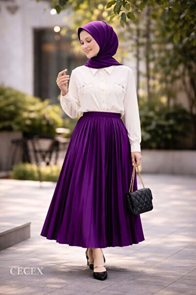 Cecex Satin Pleated Skirt