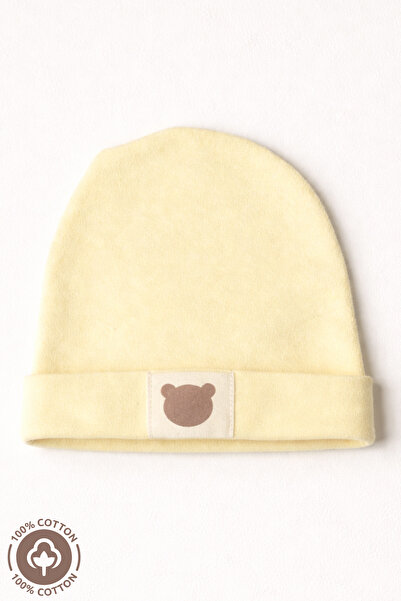 Miniel Unisex Baby Beanie with Arma Detail and Teddy Bear, Combed Organic Cot...