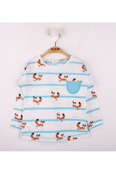 Toontoy تي شيرت مخطط بأكمام طويلة وياقة دائرية مطبوعة للفتيات الصغيرات