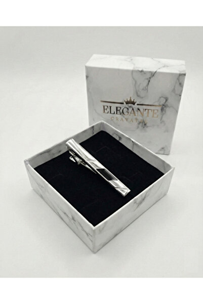 Elegante Cravatte Klasik Gümüş Renk Siyah Detaylı Şık Tasarım Erkek Kravat İğ...