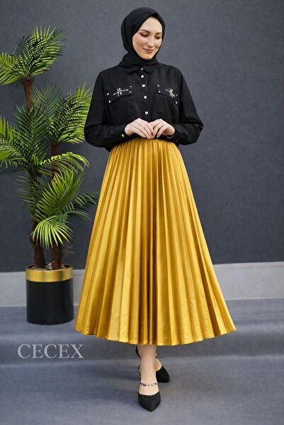 Cecex Satin Pleated Skirt