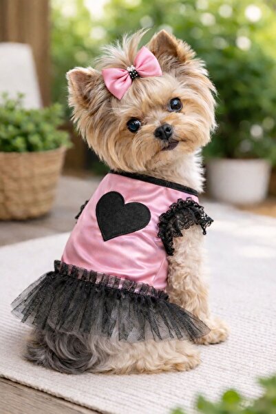 DOGİ&DOG Küçük Irk Pink Varaklı Köpek Elbisesi Köpek Kıyafeti (1-10KG)