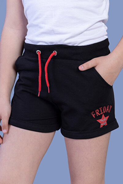 Toontoy Girl's Printed Basic Shorts with Ribbed Waist and Pockets