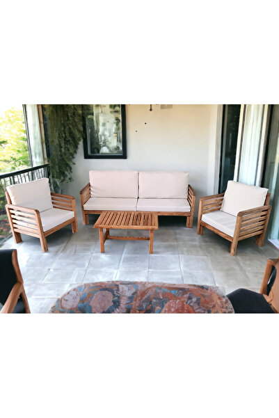 zerkaconcept Valeri Masif Ahşap Bahçe Balkon Koltuk Takımı Kestane Ağacı 1 ad...