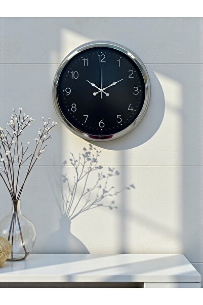 Cetiner Group Decorative and Stylish 40 cm Chrome Metal Wall Clock