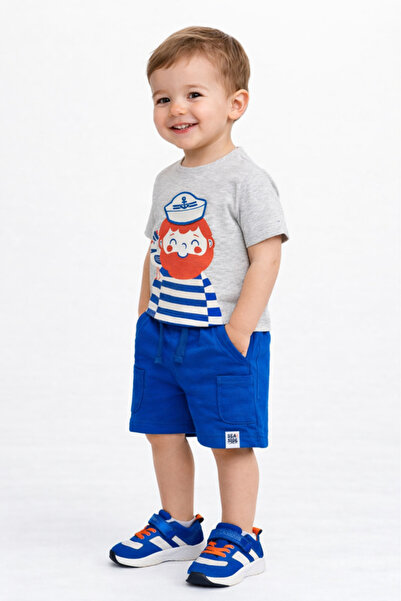 Victor and Jane Boys' 2pcs Sailor Round Neck T-Shirt and Shorts Set