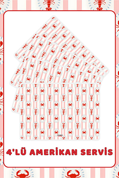 The Grade Amerikan Servis 4'lü Marin Temalı Tabak Altlığı Leke Tutmaz Amerika...