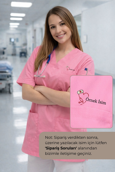 mirach Hemşirelere Özel İsim Yazılan Kişiye Özel Medikal Scrubs Kadın Scrubs ...