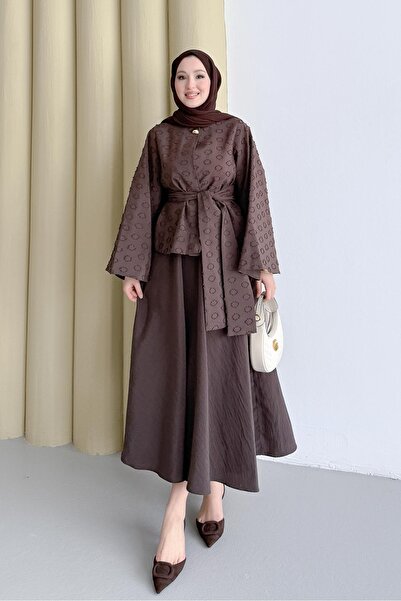 Rimel Moda Halka Desen Takım Kahverengi