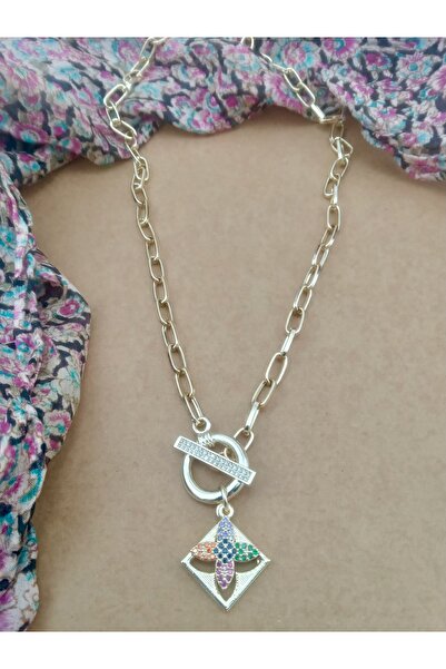 Orelia Takı Zirkon Taşlı Kilit Detaylı Altın Kaplama Zincir Kolye