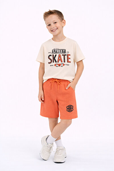 Victor and Jane Boys Street Skate T-Shirt & Orange Shorts Set