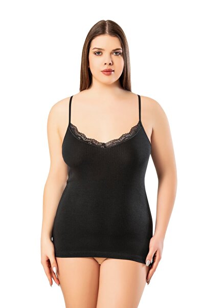 İncili Dantelli İp Askılı Ribana Kadın Atlet – Yumuşak Esnek İç Giyim