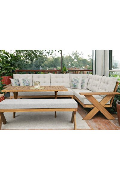 zerkaconcept Berlin Masif Ahşap Bahçe Balkon Köşe Koltuk Benchli Masa Takımı ...