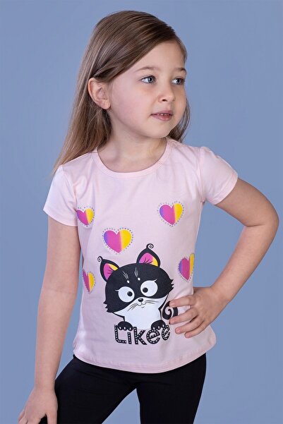 Toontoy Tricou cu mânecă scurtă pentru fete cu imprimeu guler rotund