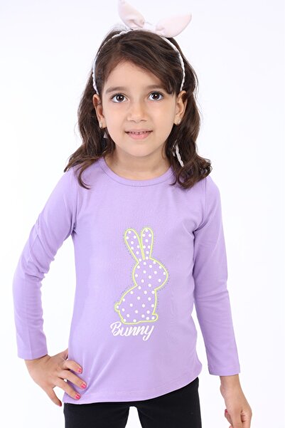 Toontoy Tricou cu mânecă lungă și decolteu tip crew, imprimat, pentru fete