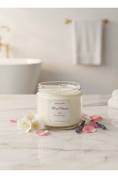 Lenaglow Floral Dream Cam Kavanoz Mum – Çiçeksi Kokulu Soy Wax Mum – Dekorati...