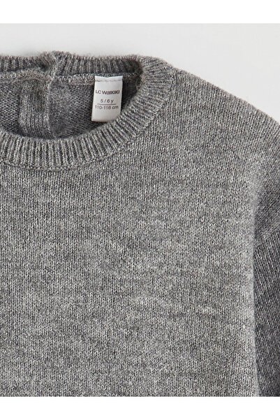 LC Waikiki Gray Crew Neck Bow Detailed Baby Girl Knitwear Set
