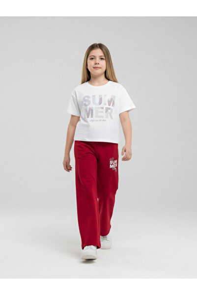 Victor and Jane طقم بناتي من قطعتين "أيام الصيف" - بلوزة وبنطال - أبيض وأحمر