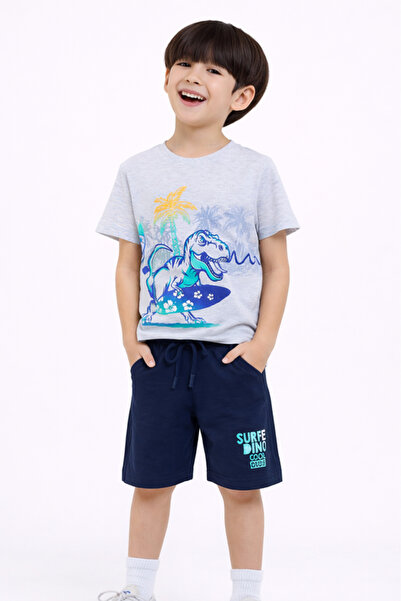 Victor and Jane Boys Dino Surfer T-Shirt & Navy Shorts Set