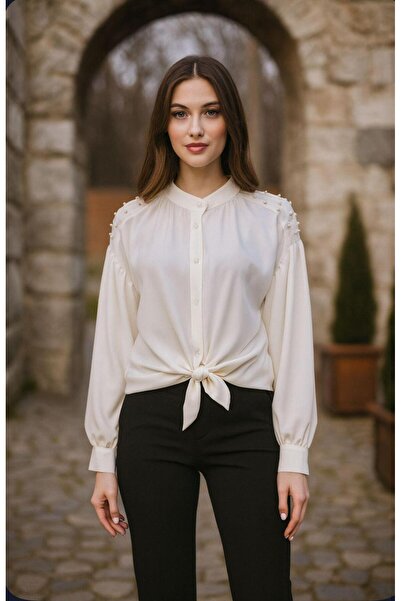 Divin store Women's white blouse with pearls