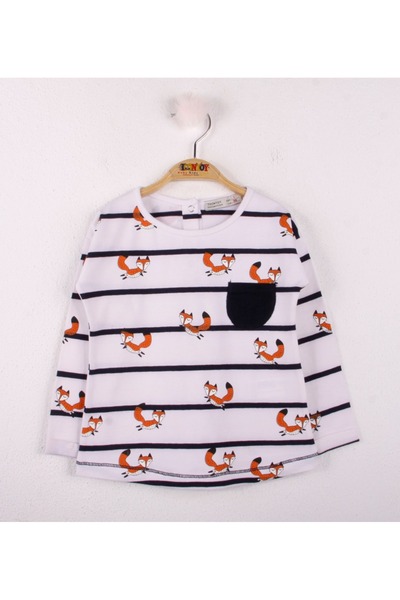 Toontoy Baby Girl Printed Crew Neck Long Sleeve Striped T-Shirt