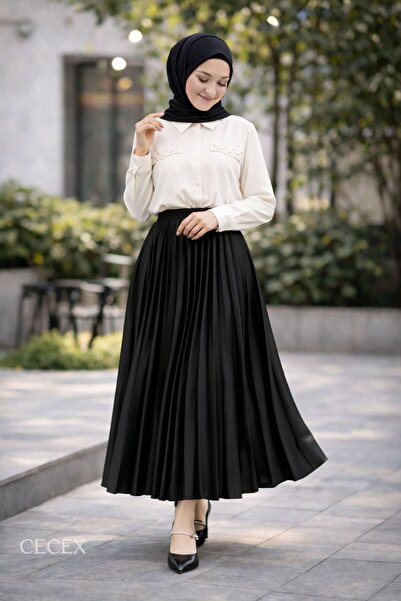 Cecex Satin Pleated Skirt
