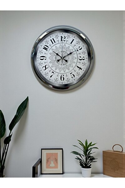 Cetiner Group Asil Motif Chrome 40 cm Metal Wall Clock