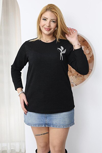 Siyezen Plus Size Sweater with Crystal Stone Detail