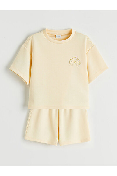 LC Waikiki Orange printed girl's t-shirt and shorts