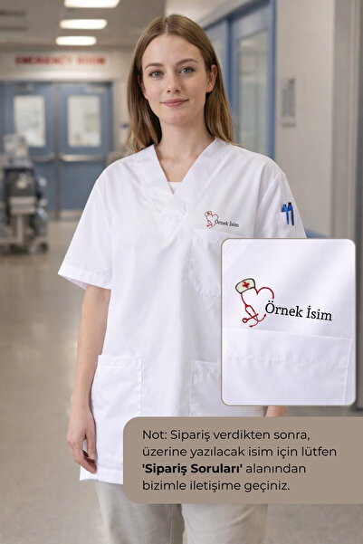 mirach Hemşirelere Özel İsim Yazılan Kişiye Özel Medikal Scrubs Kadın Scrubs ...