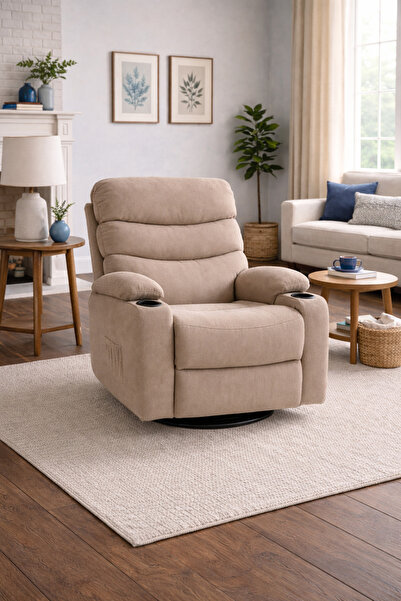 Arnohome Gray recliner chair with cup holders - soft fabric with footrest and...