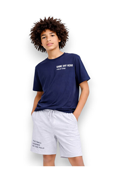 Victor and Jane Boys Football Graphic T-Shirt & Light Blue Denim Shorts Set (...