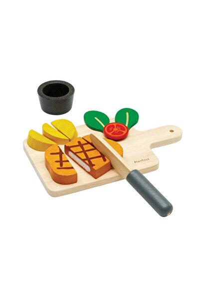 PLANTOYS Steak Set — Wooden Pretend Play Food Set