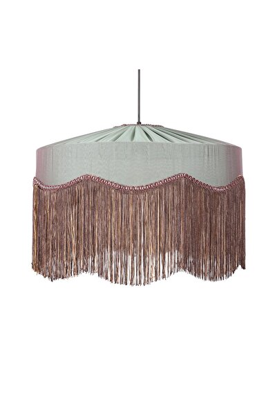 Mylamp Zarafet Mint Yeşili Püsküllü El İşçiliği Kumaş Avize 50x30 cm