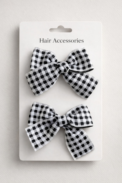 Laria Ekose Kare Desenli 2'li Bebek Çocuk Saç Tokası