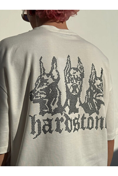 1blood تي شيرت فاخر كبير الحجم باللون الرمادي مع طباعة كلب