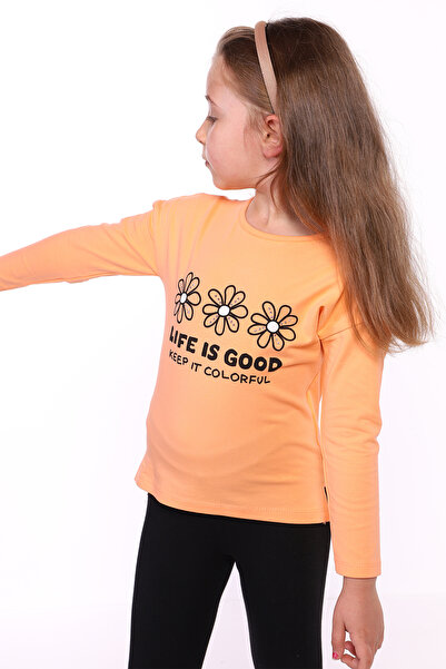 Toontoy Tricou cu mânecă lungă și decolteu tip crew, imprimat, pentru fete