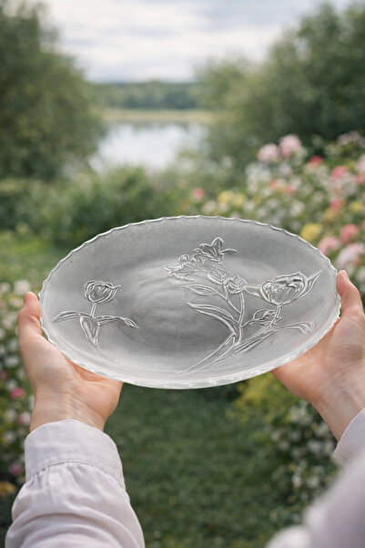 OEM Glass Gold Floral Glass Plate Tulle-12, 30 cm, Sheer Matt, Dessert / Frui...